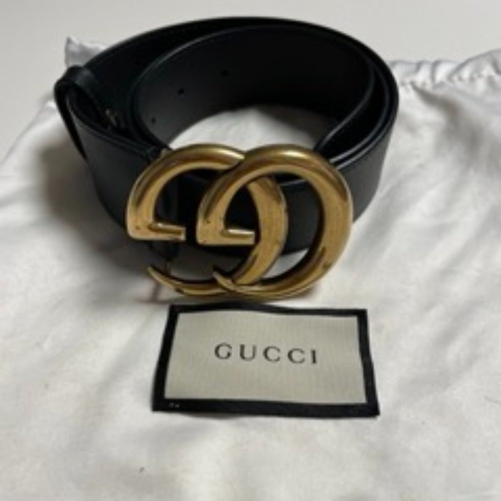 Gucci GG Marmont leather belt with shiny buckle size 75